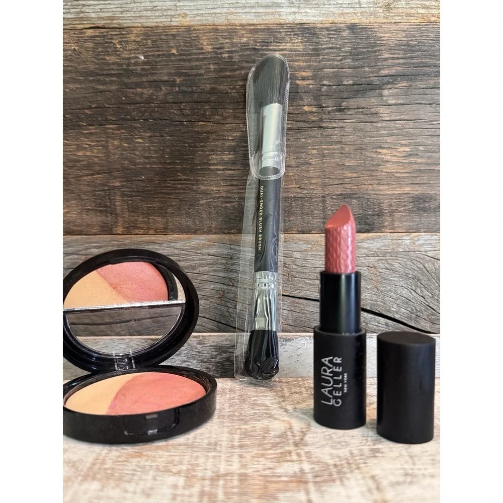 Laura Geller Rose-N-Glow 3pc | GIFT SET NEW | Blush Brush Lipstick | $65‎